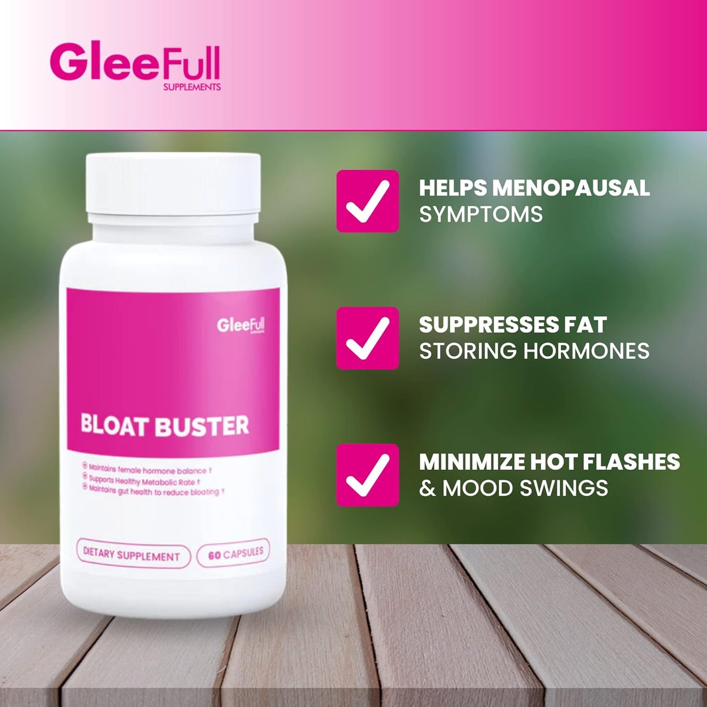 GleeFull Supplements Bloat Buster - Bloating Relief for Women - Gut Health Supplement 60 Count Pack