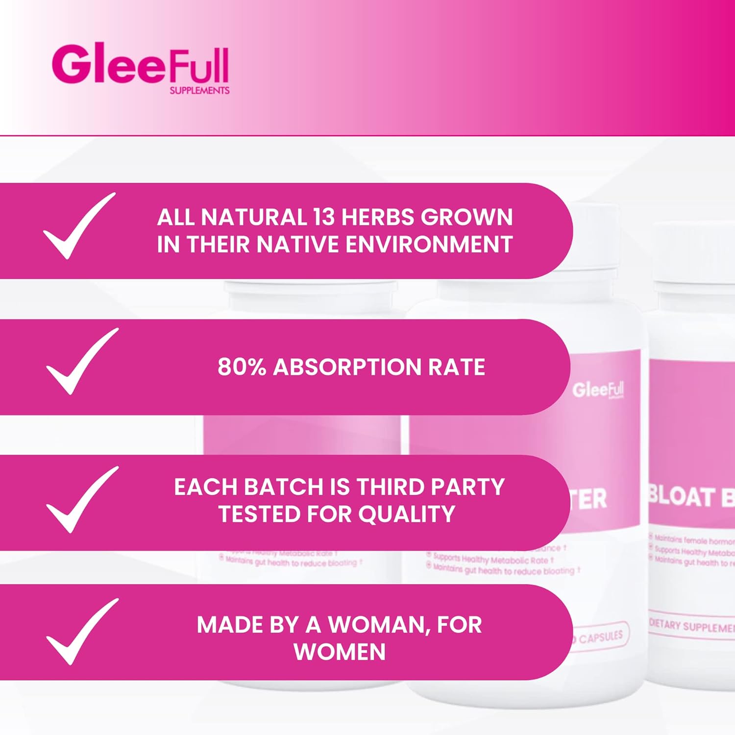 GleeFull Supplements Bloat Buster - Bloating Relief for Women - Gut Health Supplement 60 Count Pack