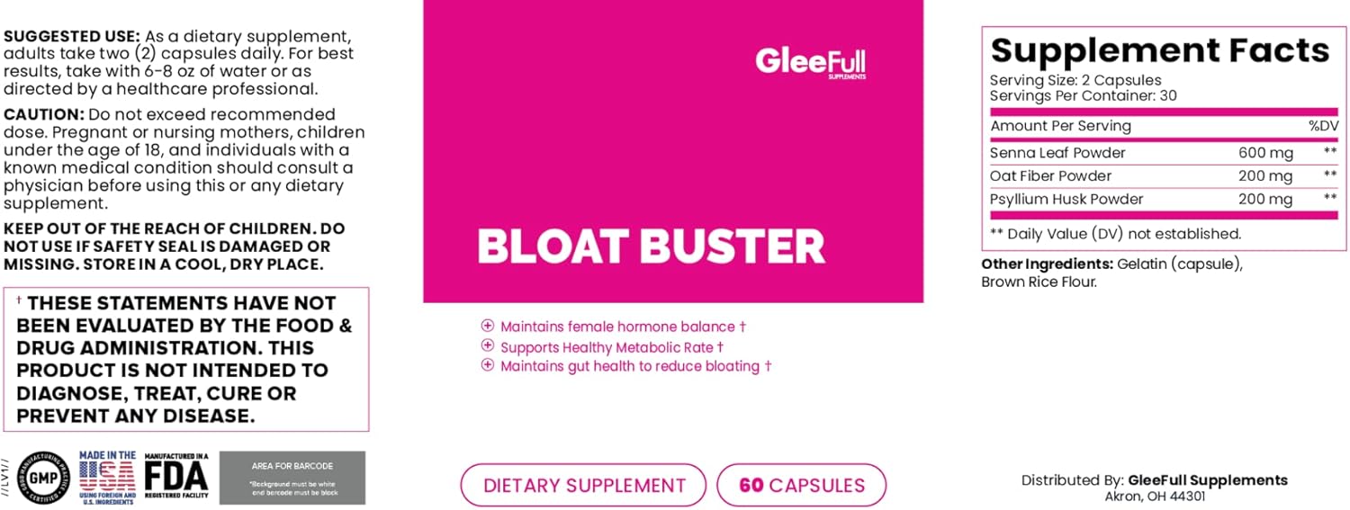 GleeFull Supplements Bloat Buster - Bloating Relief for Women - Gut Health Supplement 60 Count Pack