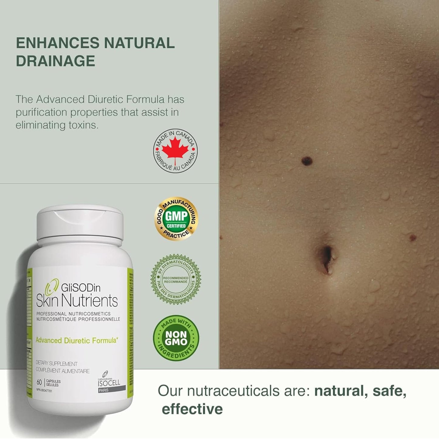 Glisodin Diuretic Capsules for Natural Drainage and Swelling Reduction with Purification Properties - 60 Count