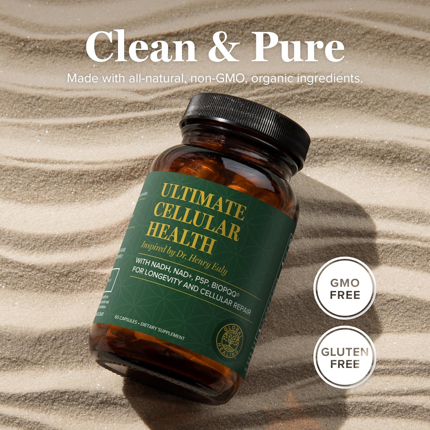 Global Healing Ultimate Cellular Health NAD Supplement with Resveratrol - 60 Capsules for Men and Women, Supports Cellular Repair and Anti-Aging