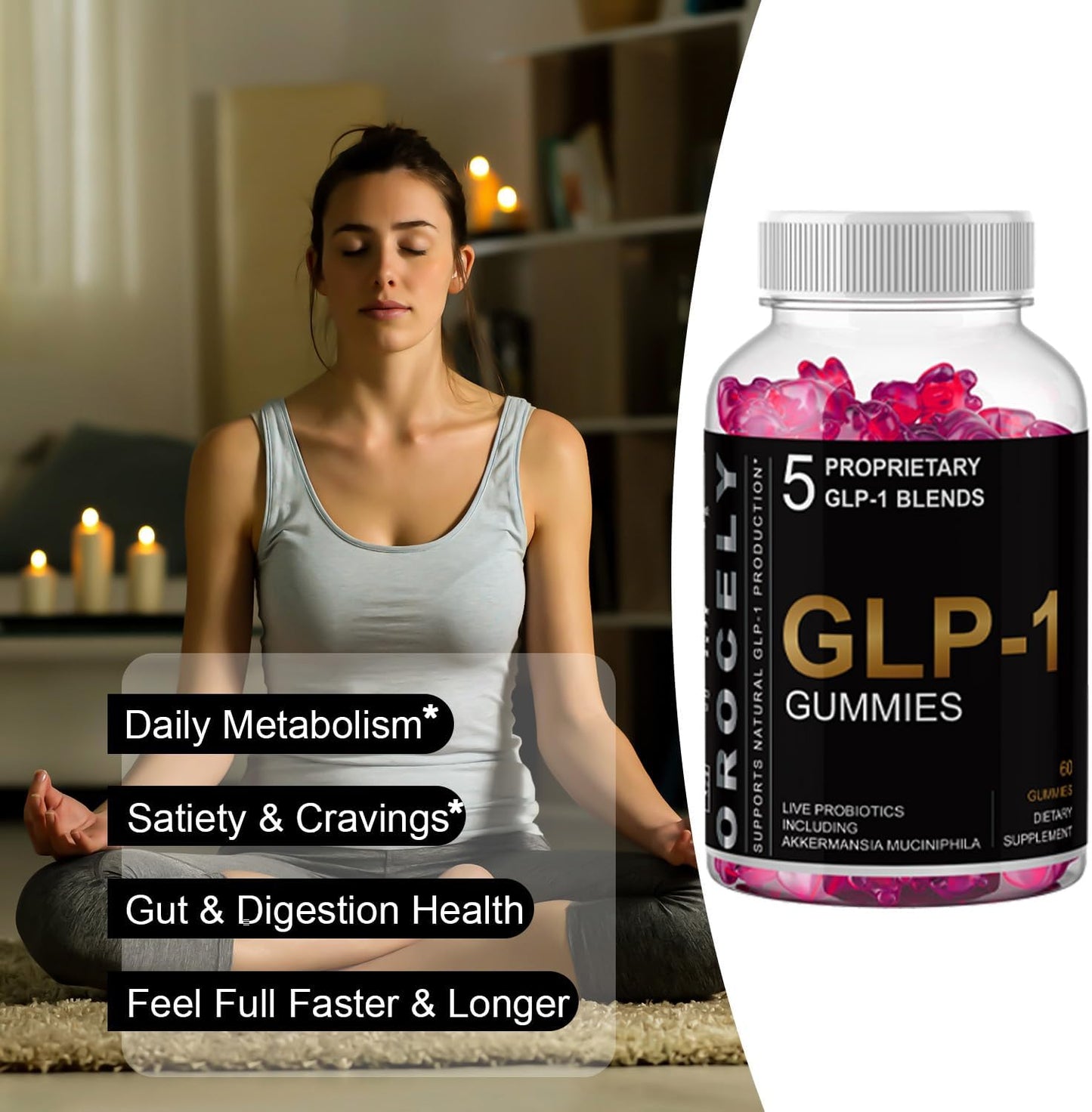 GLP-1 Probiotic Gummies for Men & Women - 60 Count (1-Pack) - Sugar-Free GLP 1 Supplement