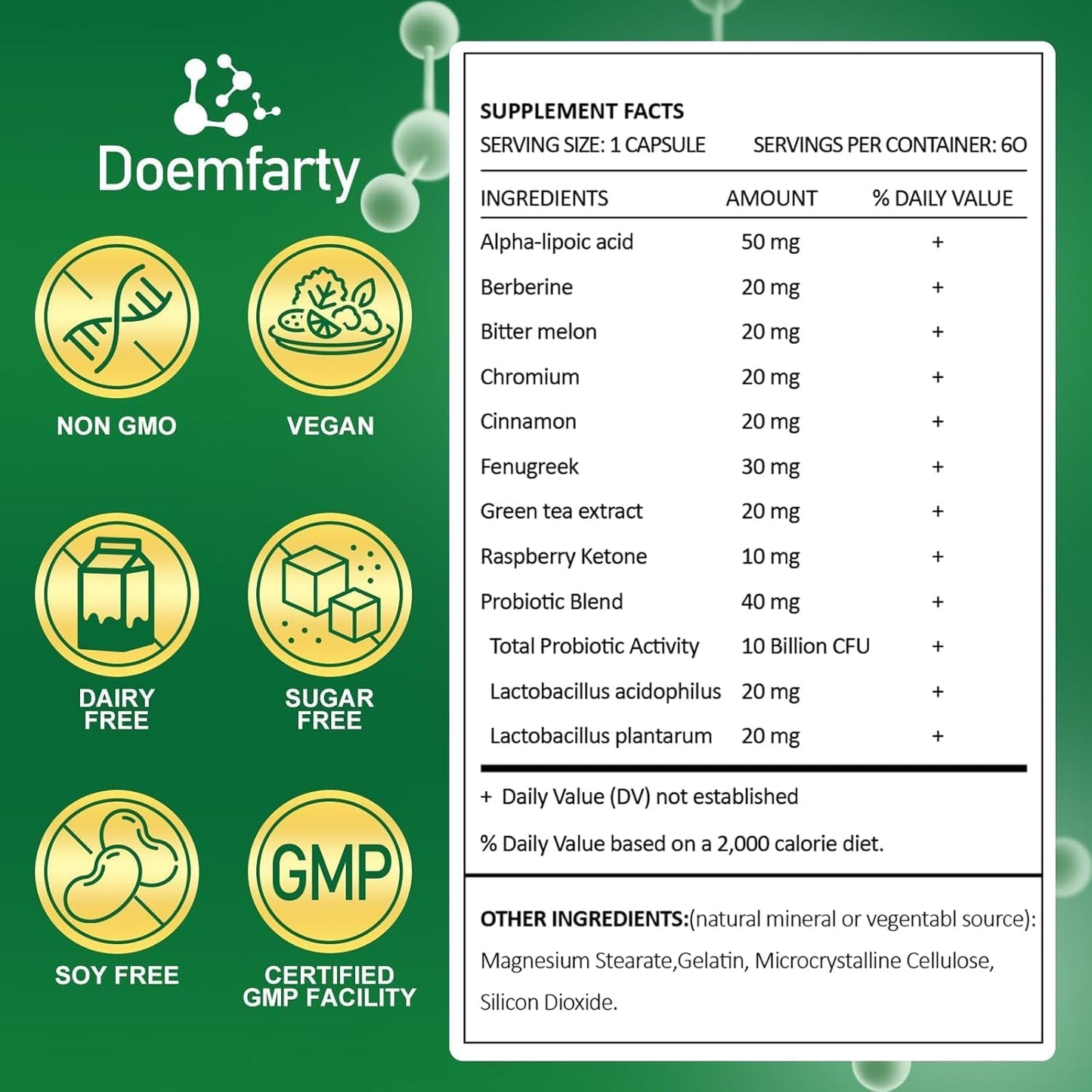 GLP-1 Probiotic Supplement with 10 Billion CFU Multi-Strain Probiotics - 60 Capsules for Men & Women