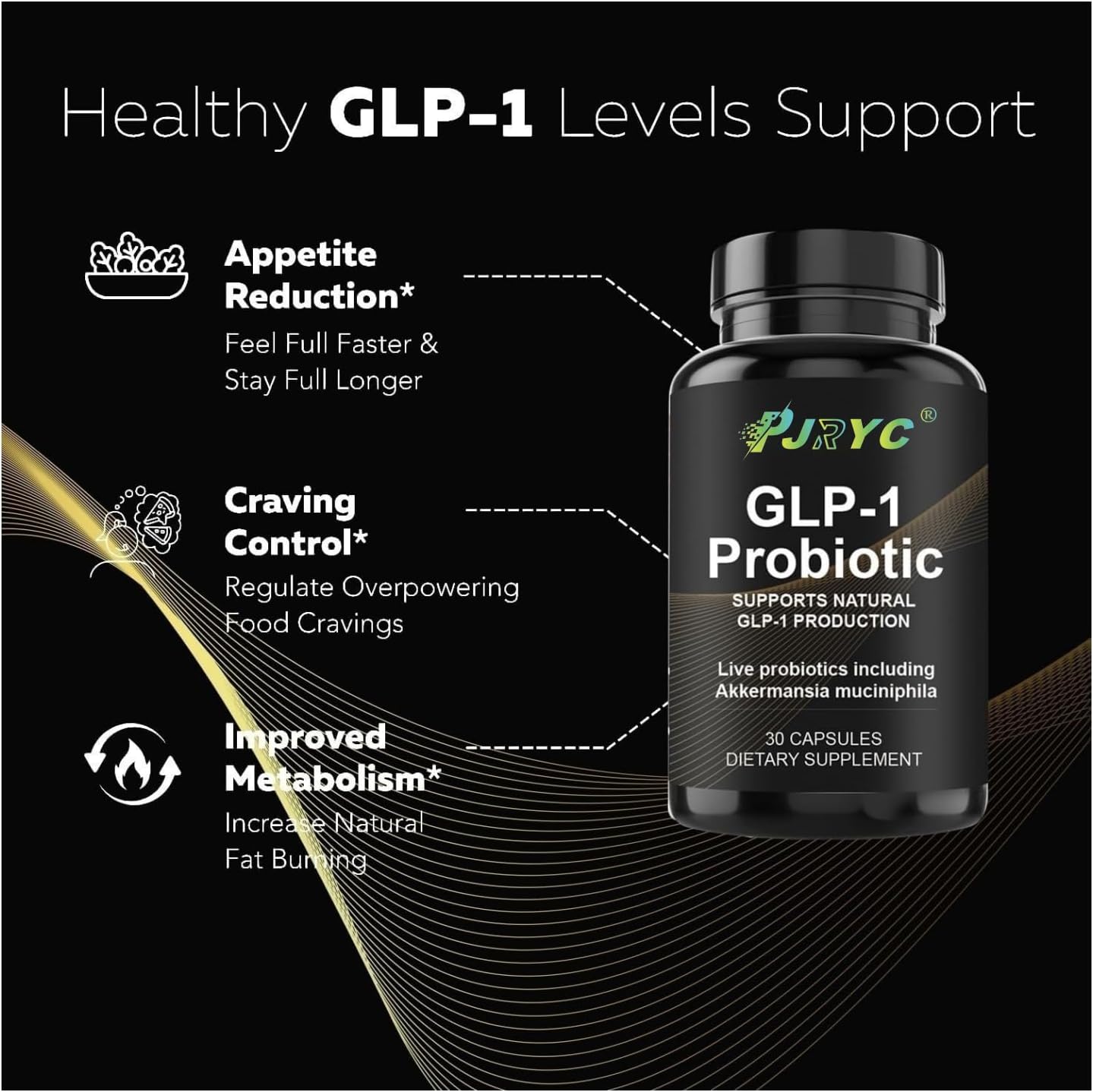 GLP-1 Probiotic with Prebiotic for Appetite Control - 500M AFU Multi-Strain, Delayed Release, Third-Party Tested - 30 Capsules