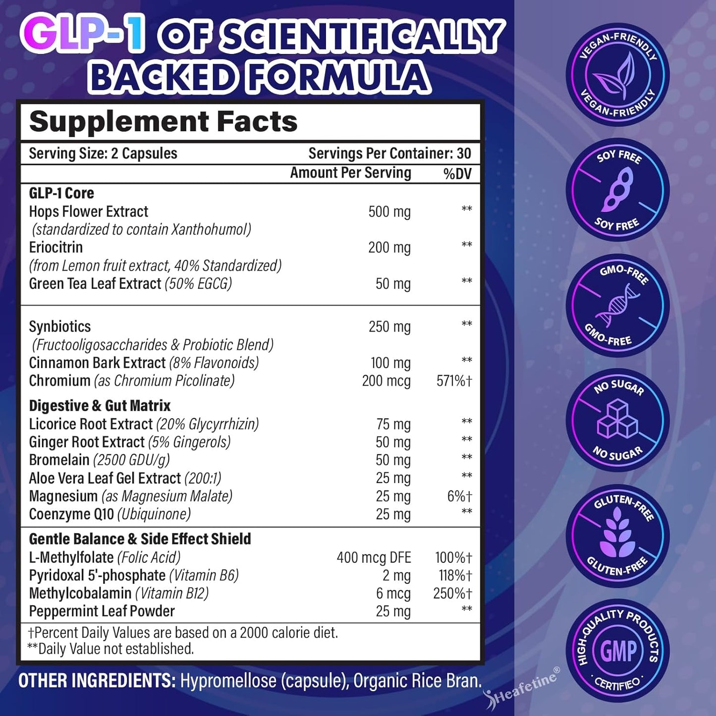 GLP-1 Supplement Capsules for Gut Health and Energy Support with Probiotics, Hops, and Green Tea Extract - 60 Count