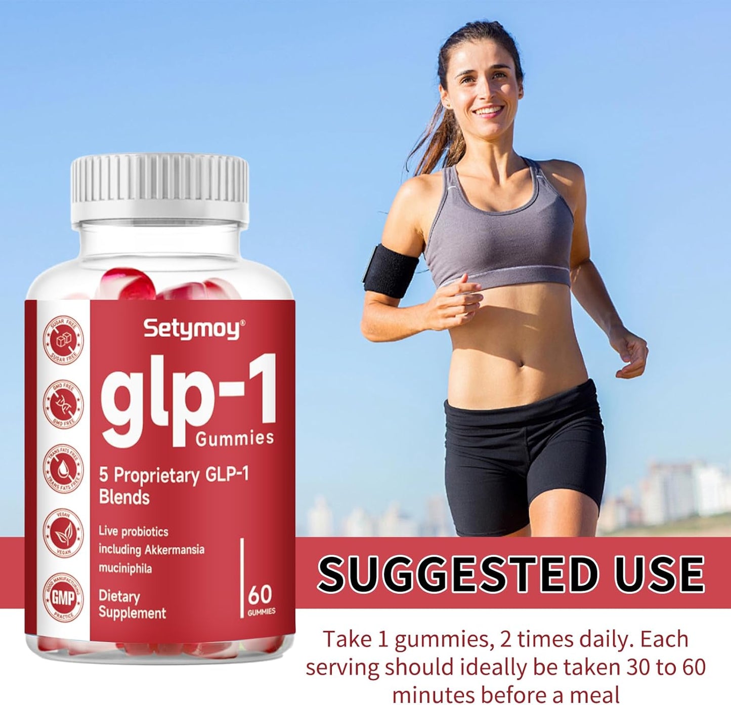 GLP-1 Supplement Gummies with Akkermansia Probiotic & Berberine - 60 Gummies for Men & Women
