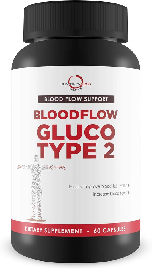 Gluco Type 2 Blood Flow Support Supplement for Healthy Circulation and Blood Vessel Health