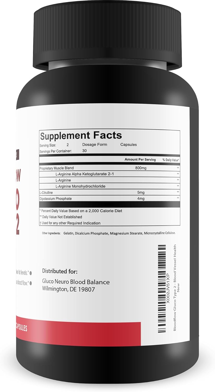 Gluco Type 2 Blood Flow Support Supplement for Healthy Circulation and Blood Vessel Health