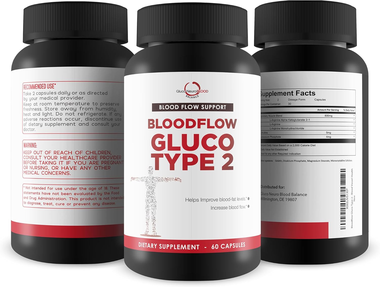 Gluco Type 2 Blood Flow Support Supplement for Healthy Circulation and Blood Vessel Health