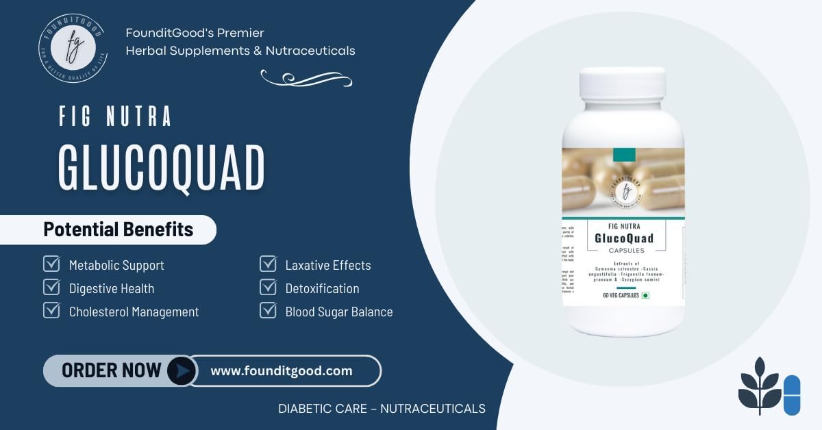 GlucoQuad Herbal Blood Sugar Support Supplement - Gymnema, Fenugreek, Cassia, Syzygium - 60 Veg Capsules