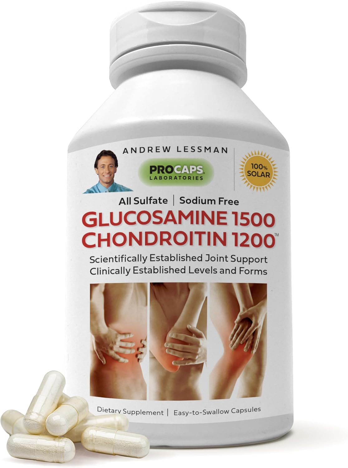 Glucosamine 1500 Chondroitin 1200 Capsules - 100% Sulfate, Supports Healthy Joints, Easy to Swallow