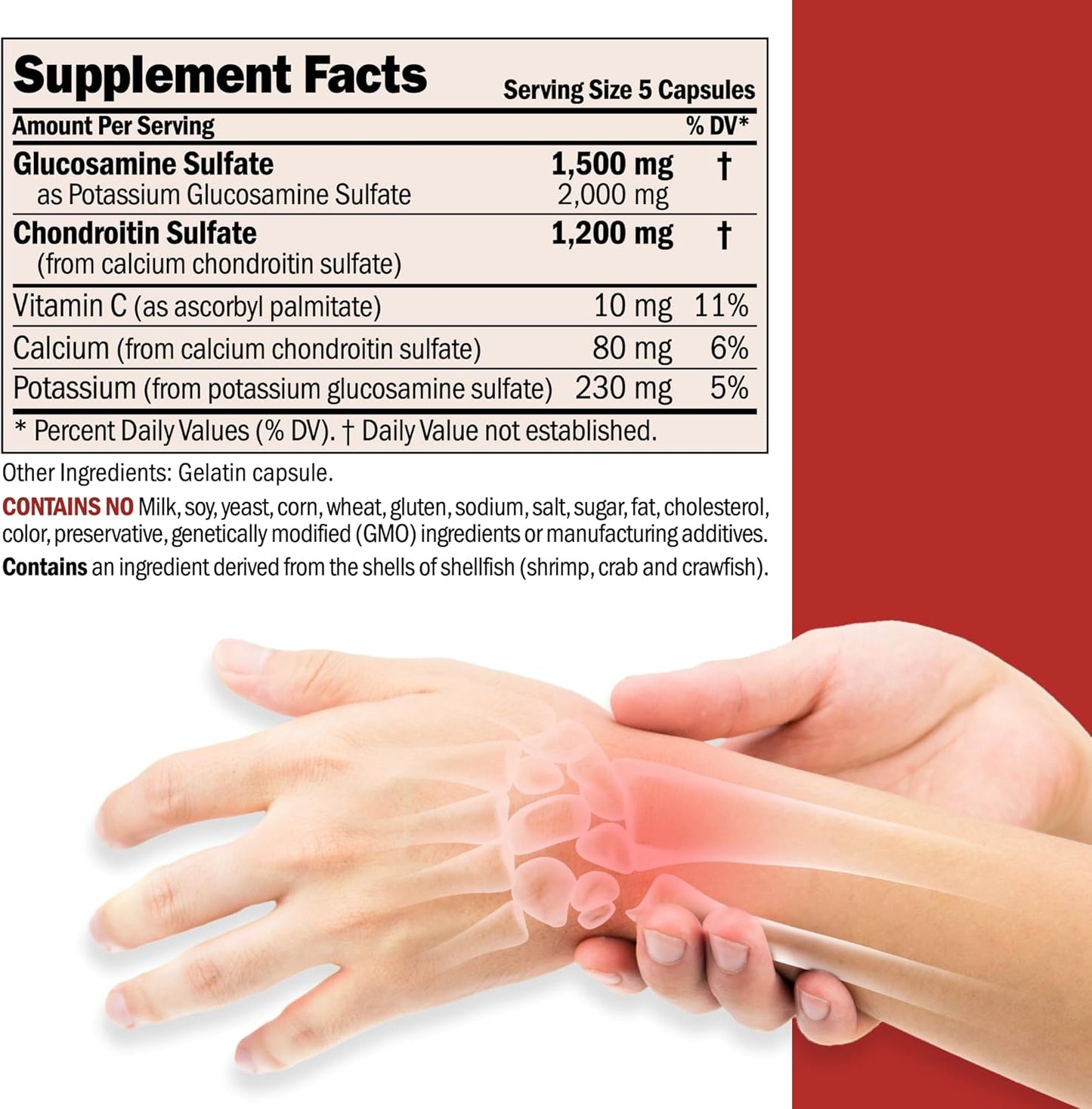 Glucosamine 1500 Chondroitin 1200 Capsules - 100% Sulfate, Supports Healthy Joints, Easy to Swallow