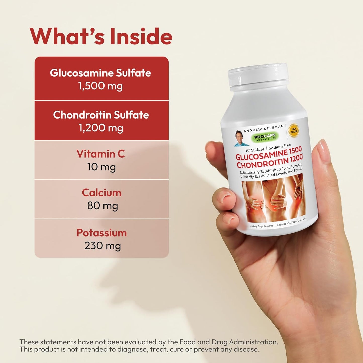 Glucosamine 1500 Chondroitin 1200 Capsules - 100% Sulfate, Supports Healthy Joints, Easy to Swallow