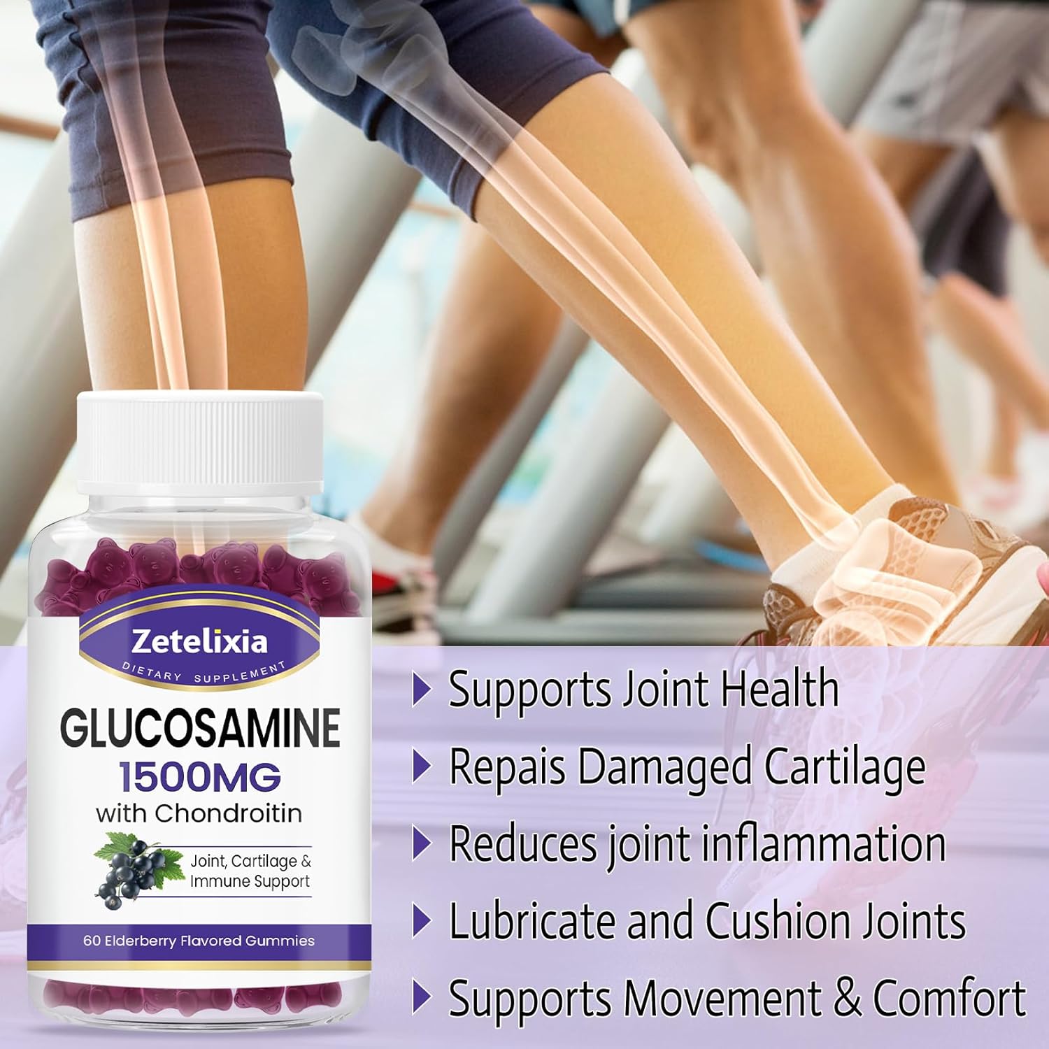 Glucosamine Chondroitin Gummies with MSM & Turmeric - Joint Support Supplement for Men & Women - 60 Count