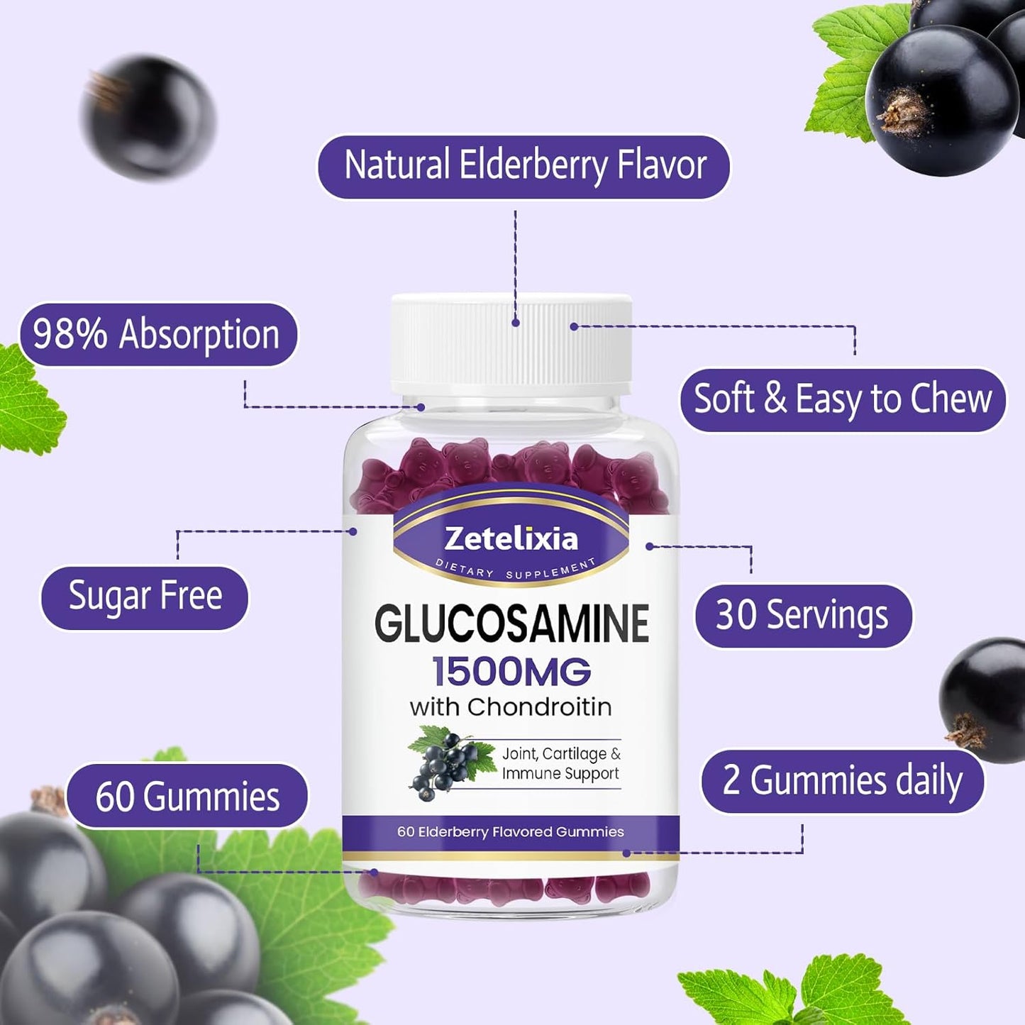 Glucosamine Chondroitin Gummies with MSM & Turmeric - Joint Support Supplement for Men & Women - 60 Count