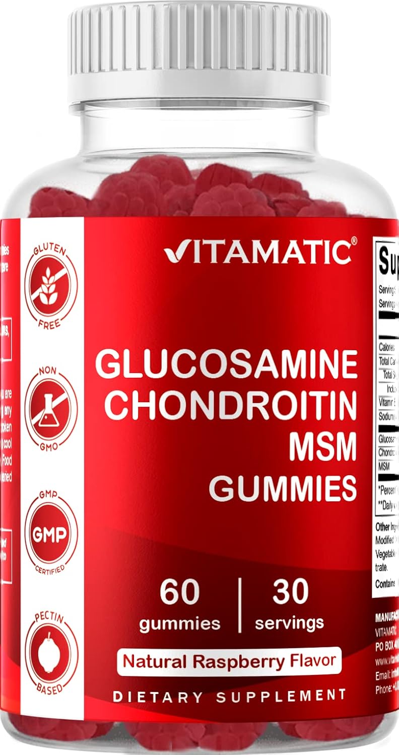 Glucosamine Chondroitin Gummies with MSM & Vitamin E for Joint Support - 60 Pectin Based Gummies