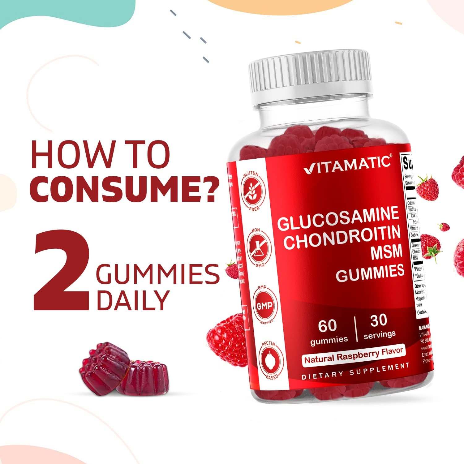Glucosamine Chondroitin Gummies with MSM & Vitamin E for Joint Support - 60 Pectin Based Gummies