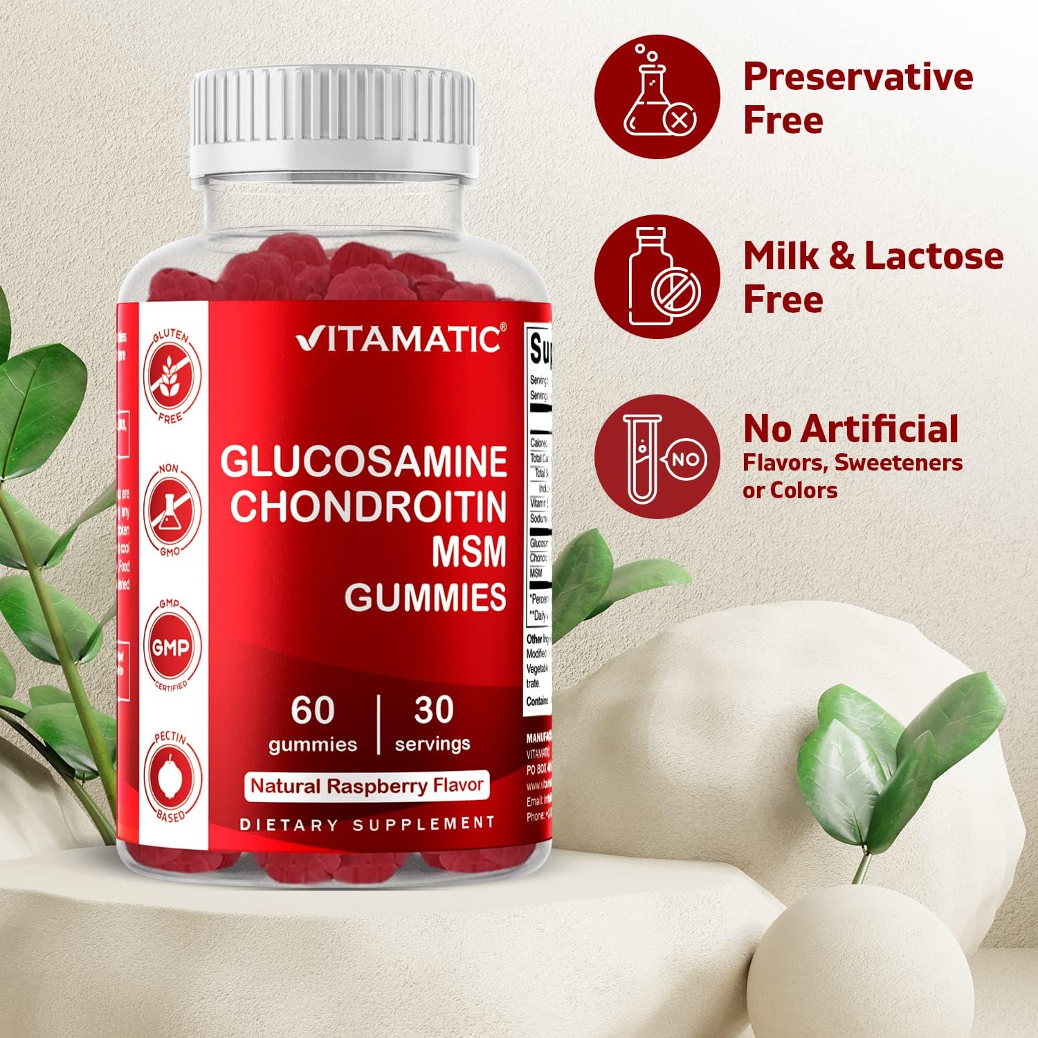 Glucosamine Chondroitin Gummies with MSM & Vitamin E for Joint Support - 60 Pectin Based Gummies