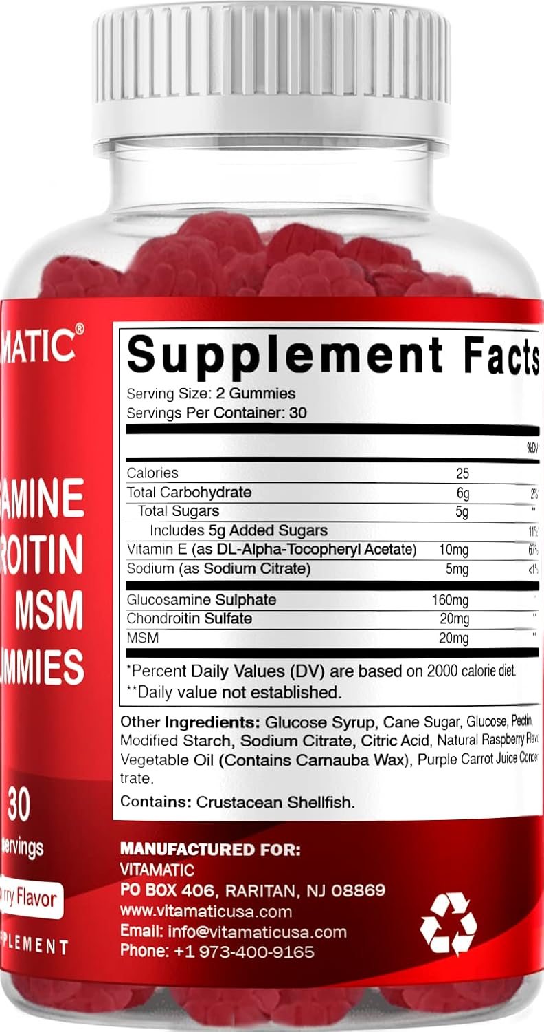 Glucosamine Chondroitin Gummies with MSM & Vitamin E for Joint Support - 60 Pectin Based Gummies