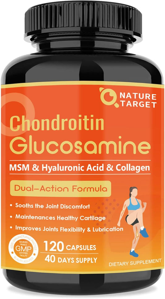 Glucosamine Chondroitin Joint Support Supplement with MSM, Collagen, Turmeric - Shellfish Free, 120 Capsules for Men & Women