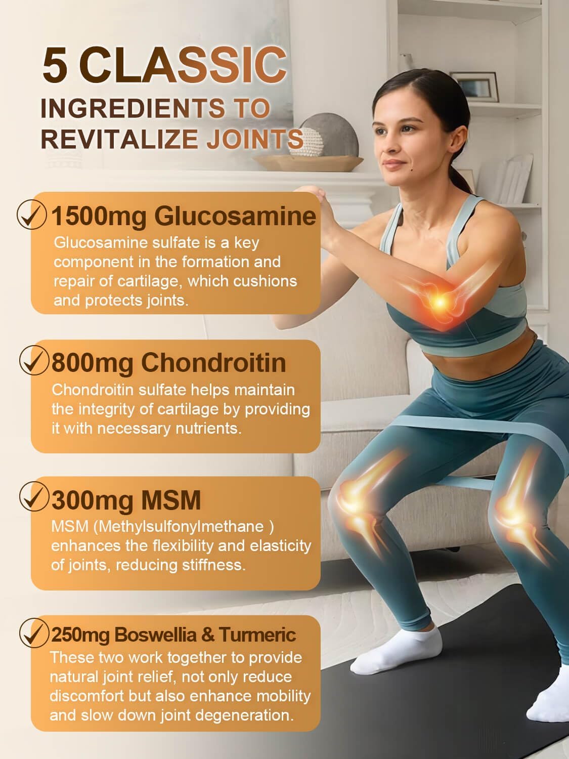 Glucosamine Chondroitin Joint Support Supplement with MSM, Collagen, Turmeric - Shellfish Free, 120 Capsules for Men & Women