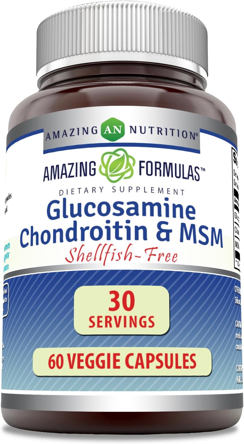 Glucosamine Chondroitin & MSM 60 Veggie Capsules | Shellfish-Free | Non-GMO | Gluten-Free | Made in USA | Vegetarian-Friendly