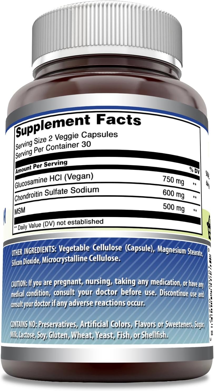 Glucosamine Chondroitin & MSM 60 Veggie Capsules | Shellfish-Free | Non-GMO | Gluten-Free | Made in USA | Vegetarian-Friendly
