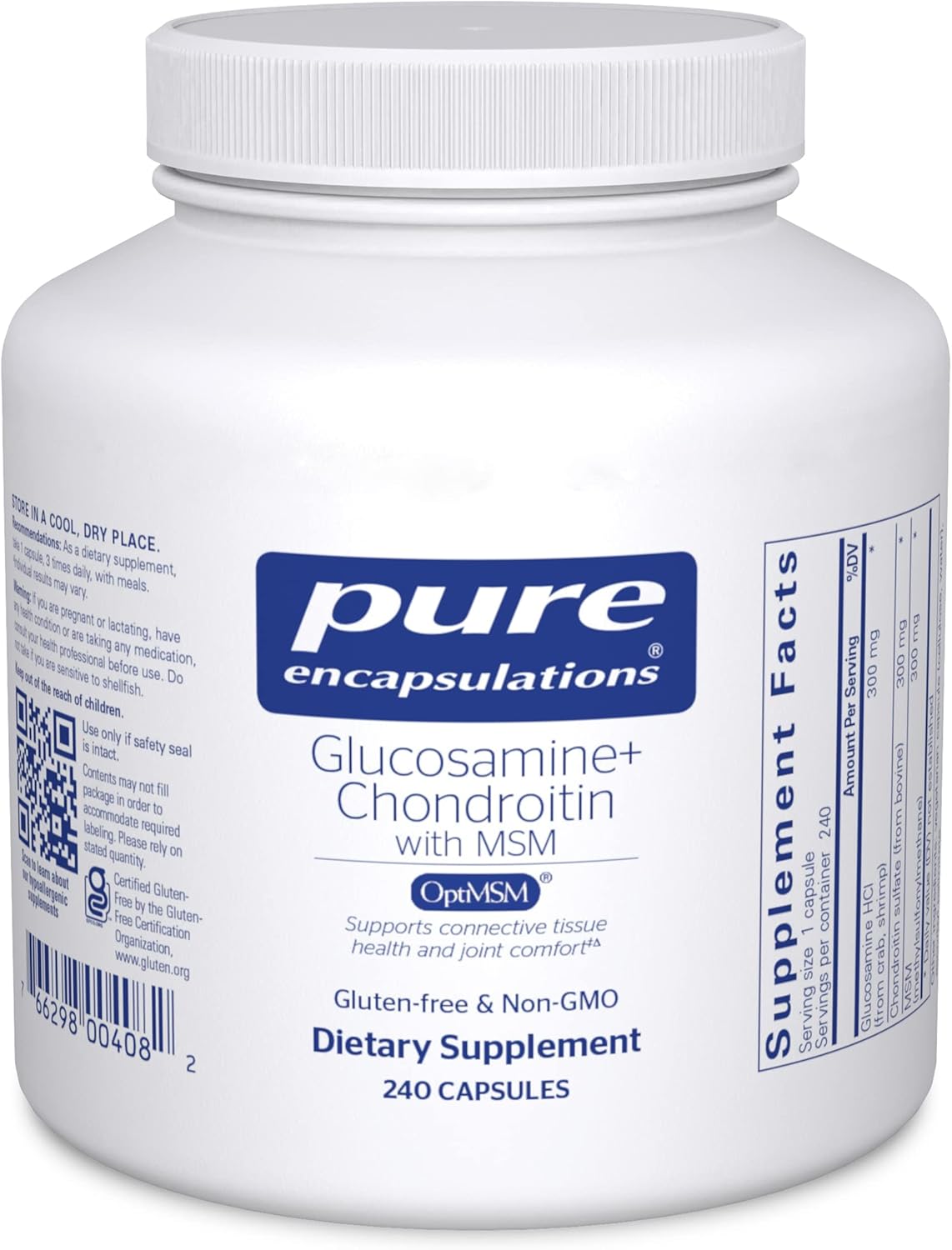 Glucosamine Chondroitin MSM Capsules for Joint Health & Cartilage Formation - Enzyme Support - Gluten-Free Non-GMO - 240ct