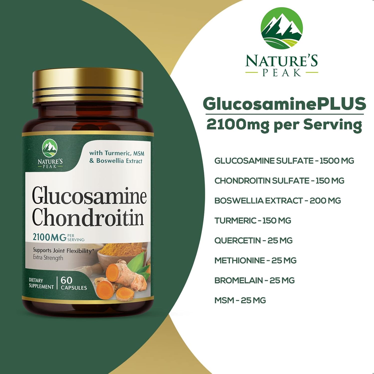 Glucosamine Chondroitin MSM Complex with Turmeric & Boswellia for Joint Support - Antioxidant Formula for Mobility & Occasional Discomfort - 60 Capsules