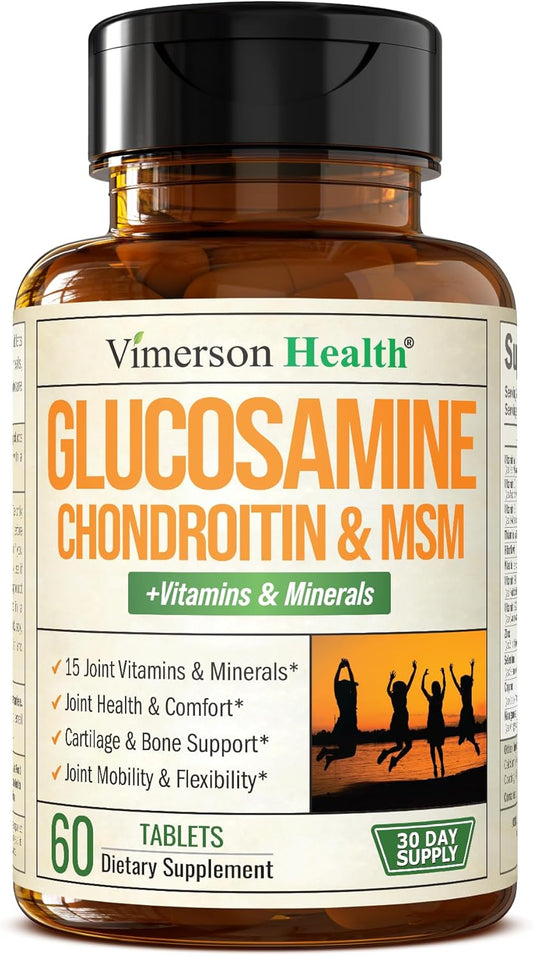 Glucosamine Chondroitin MSM Joint Support Supplement with 1000mg Glucosamine Sulfate - 60 Tablets for Joint Health in Women and Men