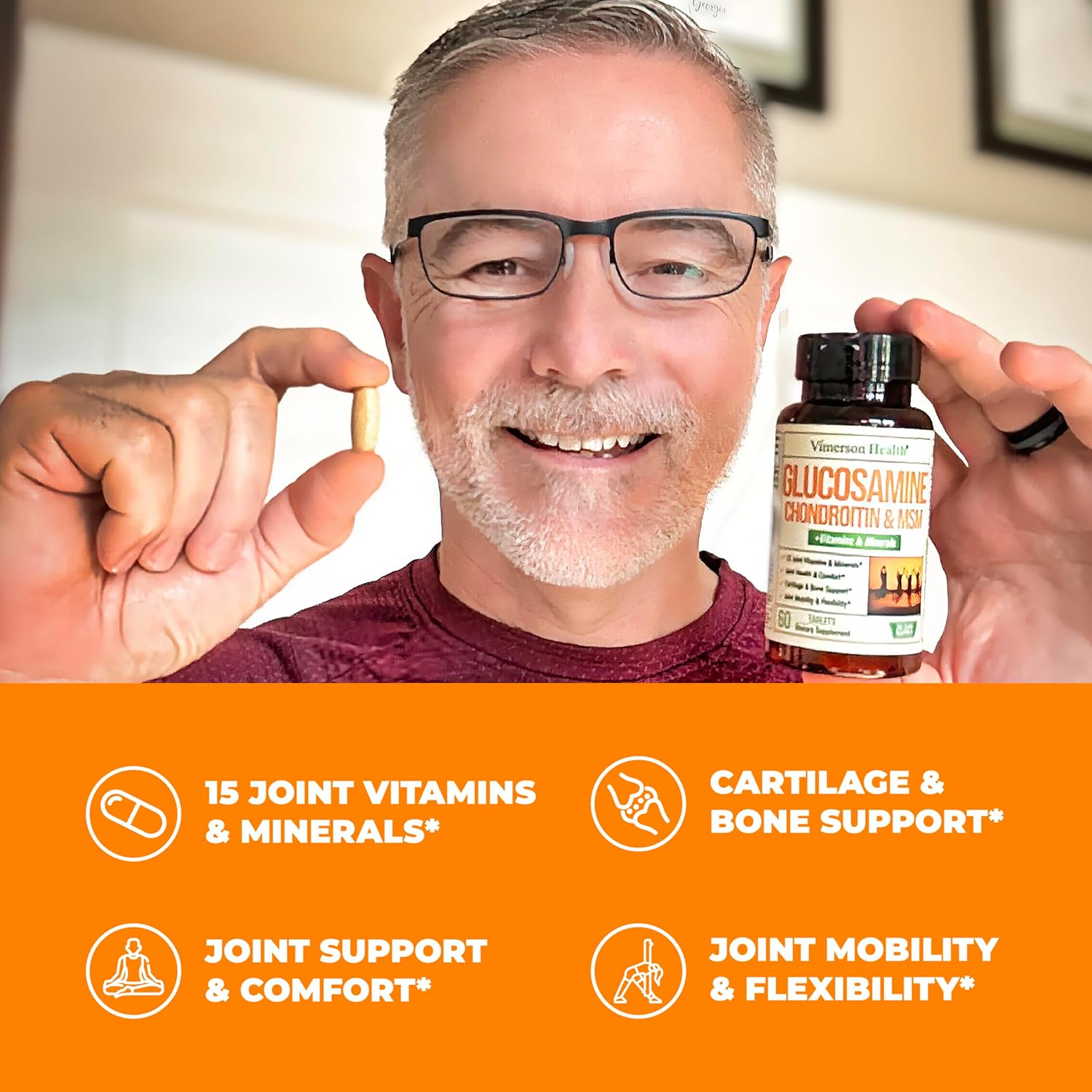 Glucosamine Chondroitin MSM Joint Support Supplement with 1000mg Glucosamine Sulfate - 60 Tablets for Joint Health in Women and Men