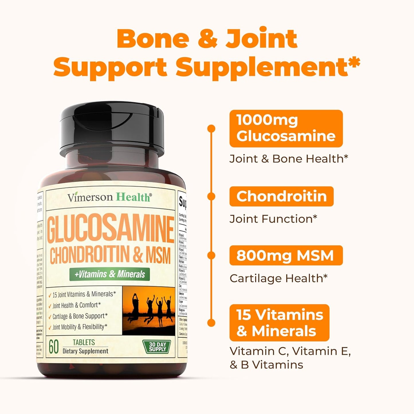 Glucosamine Chondroitin MSM Joint Support Supplement with 1000mg Glucosamine Sulfate - 60 Tablets for Joint Health in Women and Men