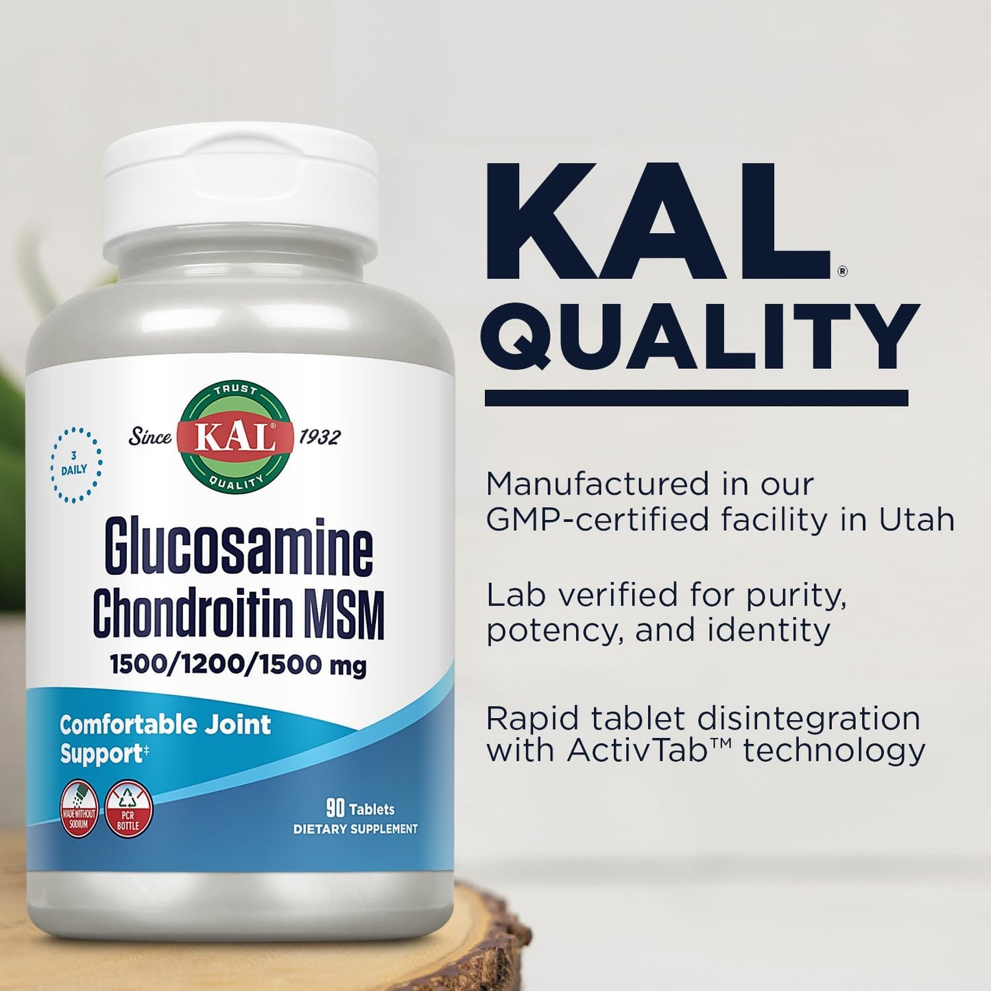 Glucosamine Chondroitin MSM Joint Support Supplement, 1500mg Glucosamine Sulfate, 1200mg Chondroitin, 1500mg MSM, 90 Tablets, 30 Servings, Fast Dissolve, 60-Day Guarantee