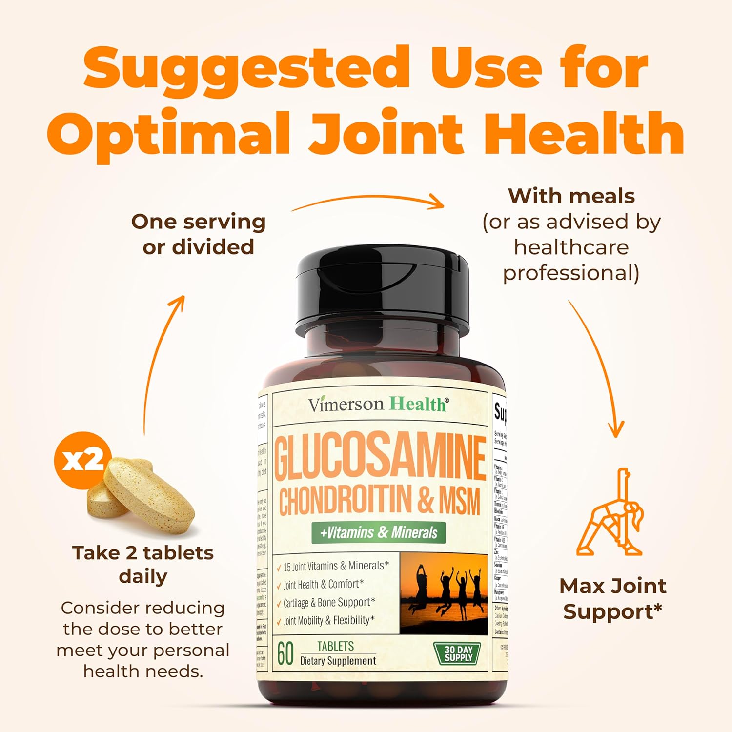 Glucosamine Chondroitin MSM Joint Support Supplement with 1000mg Glucosamine Sulfate - 60 Tablets for Joint Health in Women and Men