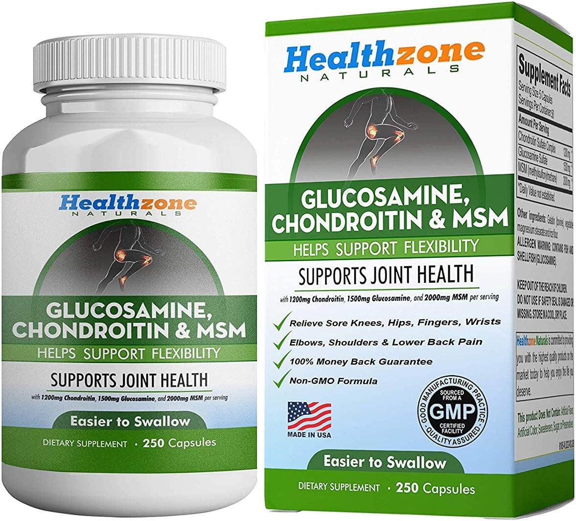 Glucosamine Chondroitin MSM Supplement for Joint Health Support - Triple Strength Formula for Knee, Hip, Finger, Wrist, Elbow, Shoulder, Back Pain - Non-GMO - 250 Capsules