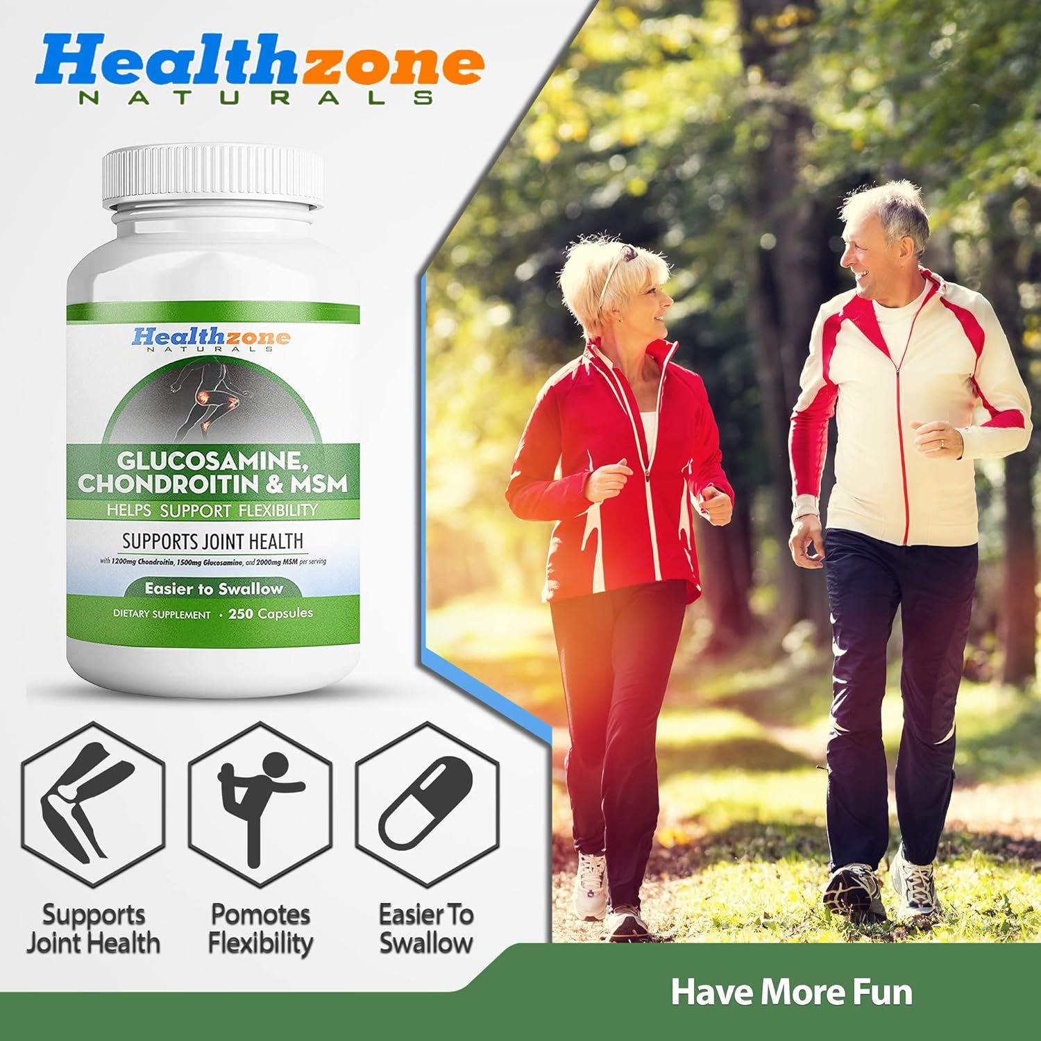 Glucosamine Chondroitin MSM Supplement for Joint Health Support - Triple Strength Formula for Knee, Hip, Finger, Wrist, Elbow, Shoulder, Back Pain - Non-GMO - 250 Capsules