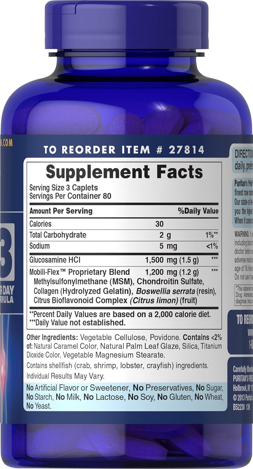 Glucosamine Chondroitin MSM Supplement for Joint Health - 240 Tablets by Puritan's Pride