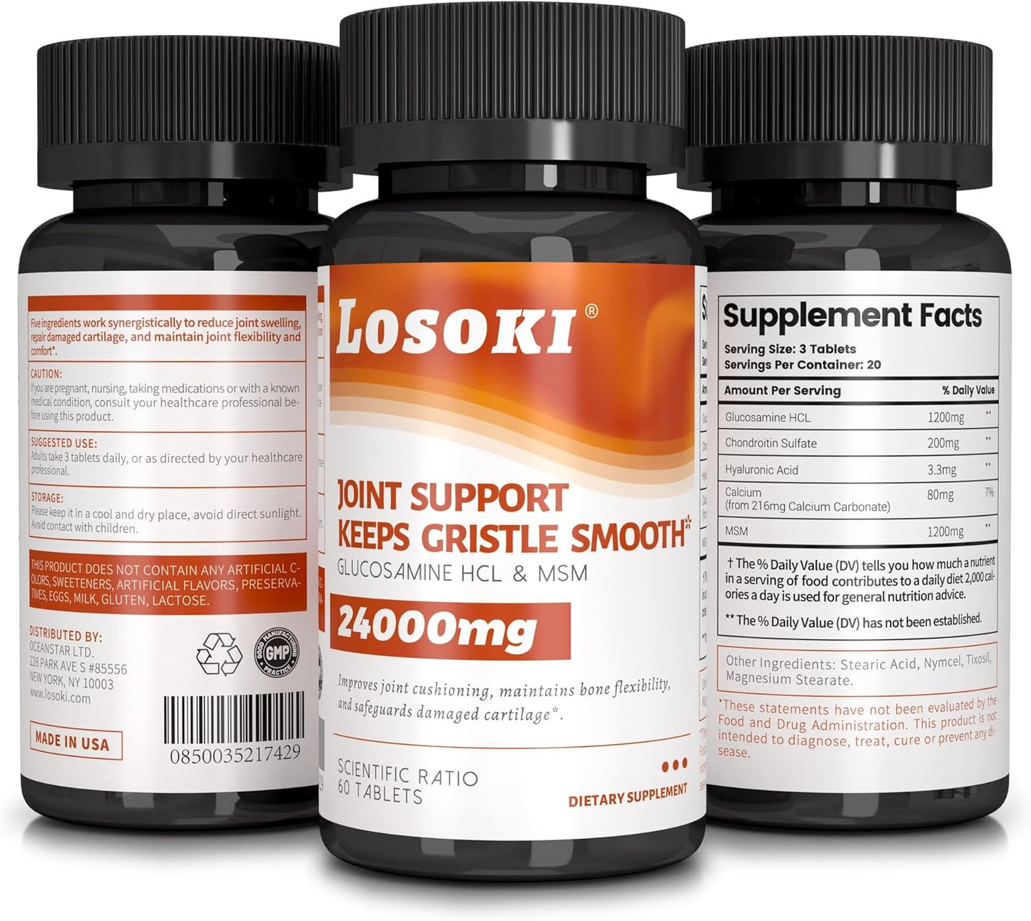 Glucosamine Chondroitin MSM Supplement for Joint Health - 60 Tablets by Losoki