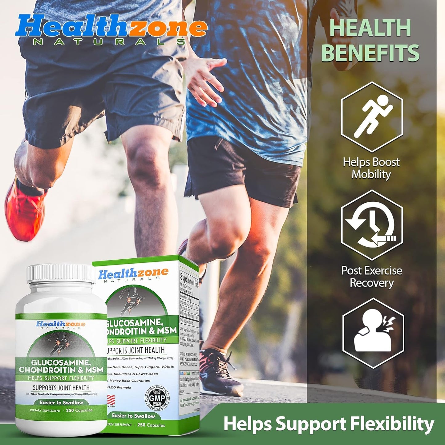 Glucosamine Chondroitin MSM Supplement for Joint Health Support - Triple Strength Formula for Knee, Hip, Finger, Wrist, Elbow, Shoulder, Back Pain - Non-GMO - 250 Capsules