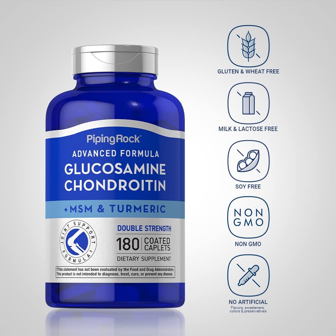 Glucosamine Chondroitin MSM Turmeric 180 Caplets Double Strength Supplement