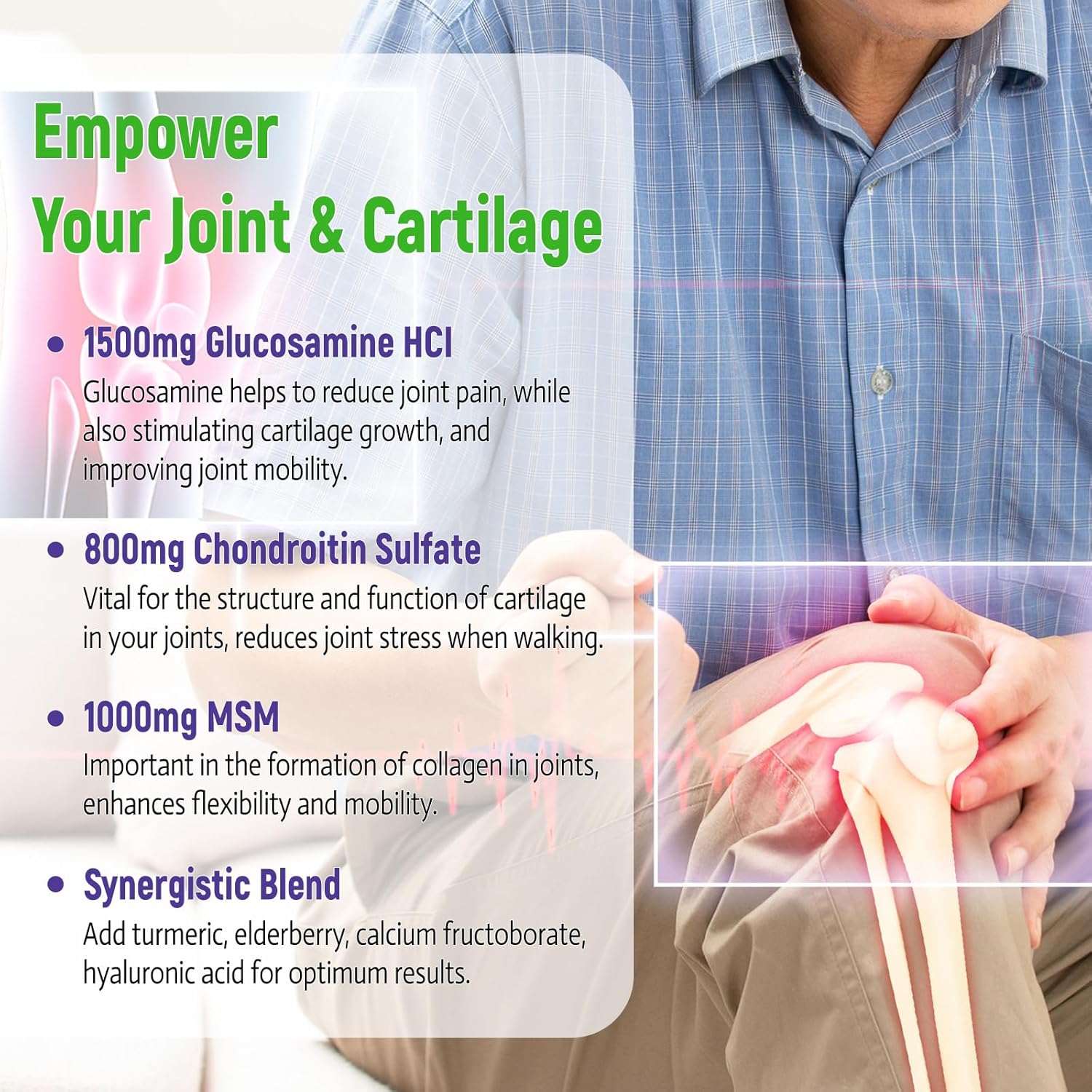 Glucosamine Chondroitin MSM Turmeric Gummies - Joint Support Supplement for Men & Women - 120 Count