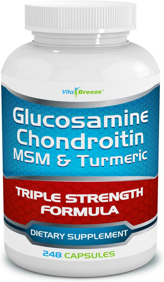 Glucosamine Chondroitin, MSM & Turmeric Supplement - 248 Capsules by VitaBreeze