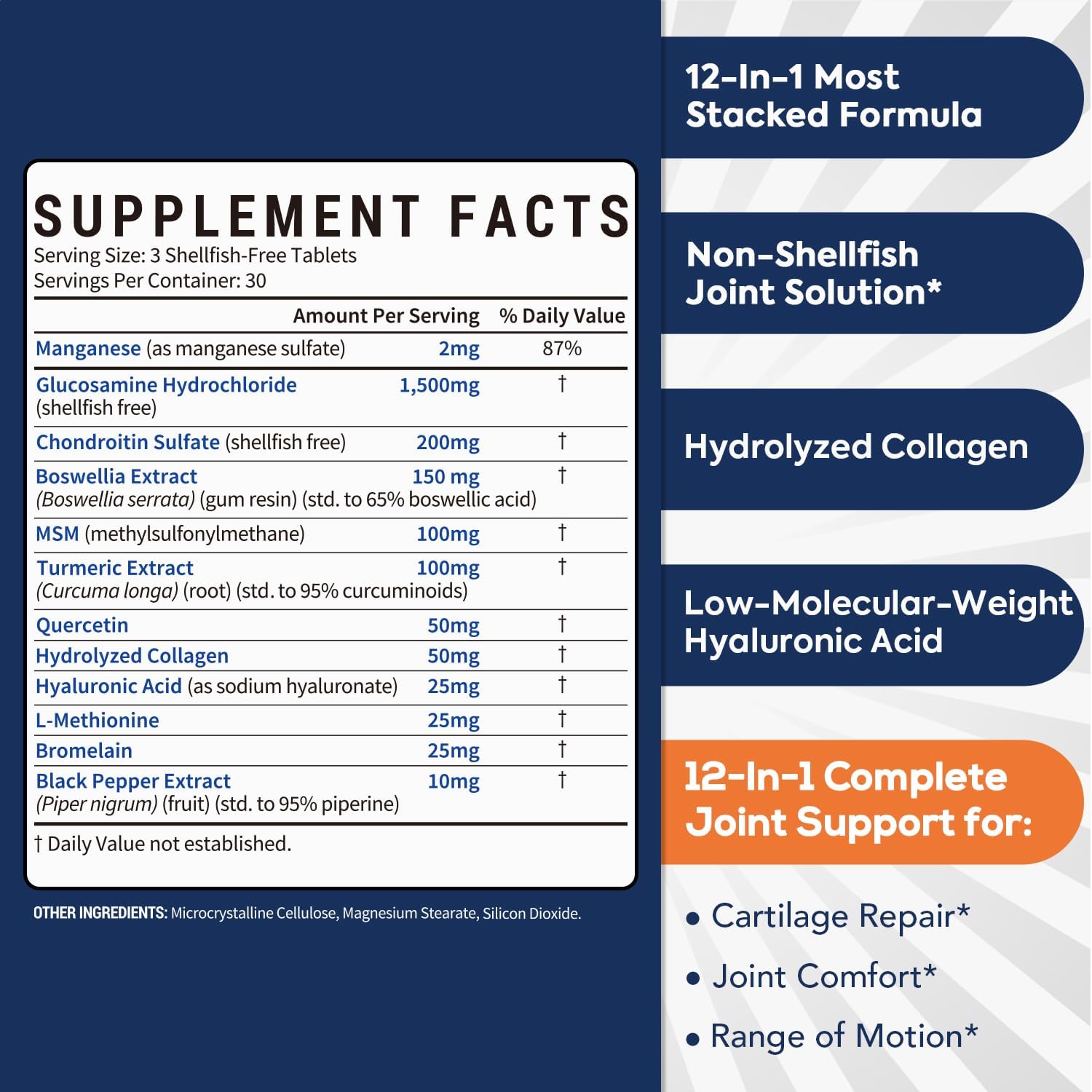 Glucosamine Chondroitin MSM with Turmeric & Boswellia Joint Support Supplement, Non-Shellfish, 90 Tablets