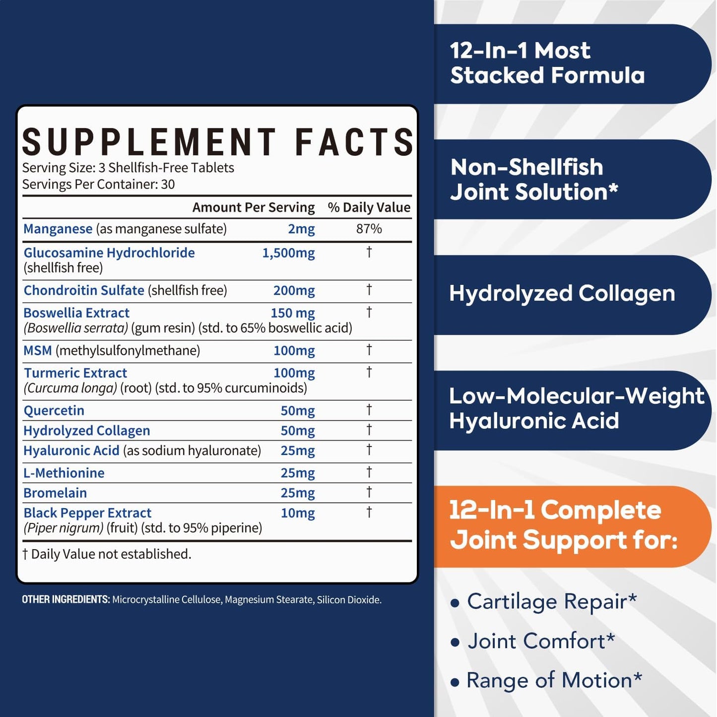 Glucosamine Chondroitin MSM with Turmeric & Boswellia Joint Support Supplement, Non-Shellfish, 90 Tablets