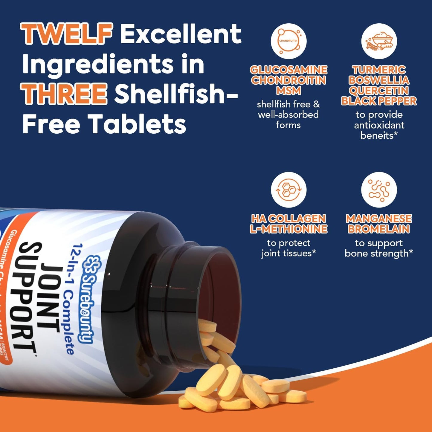 Glucosamine Chondroitin MSM with Turmeric & Boswellia Joint Support Supplement, Non-Shellfish, 90 Tablets