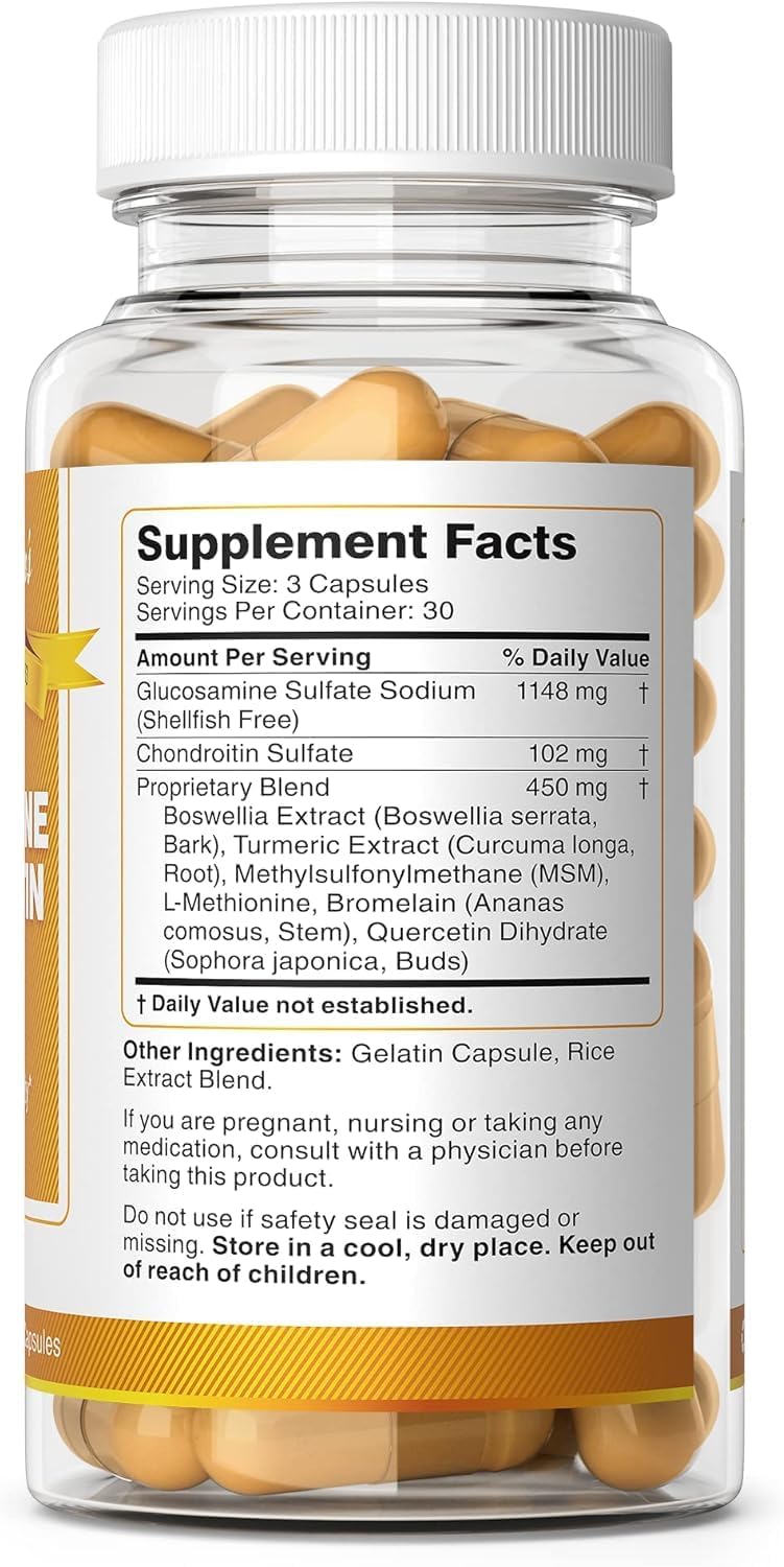 Glucosamine Chondroitin Plus Supplement with MSM and Turmeric - 90 Capsules for Joint Support and Mobility