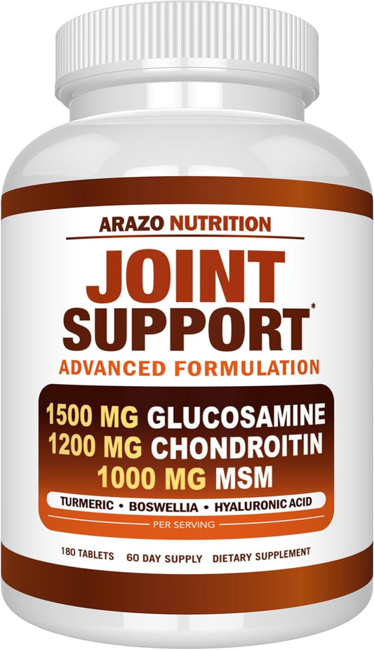 Glucosamine Chondroitin Turmeric MSM Boswellia Joint Support Supplement - 180 Tablets for Bone, Back, Knee, Hand Relief