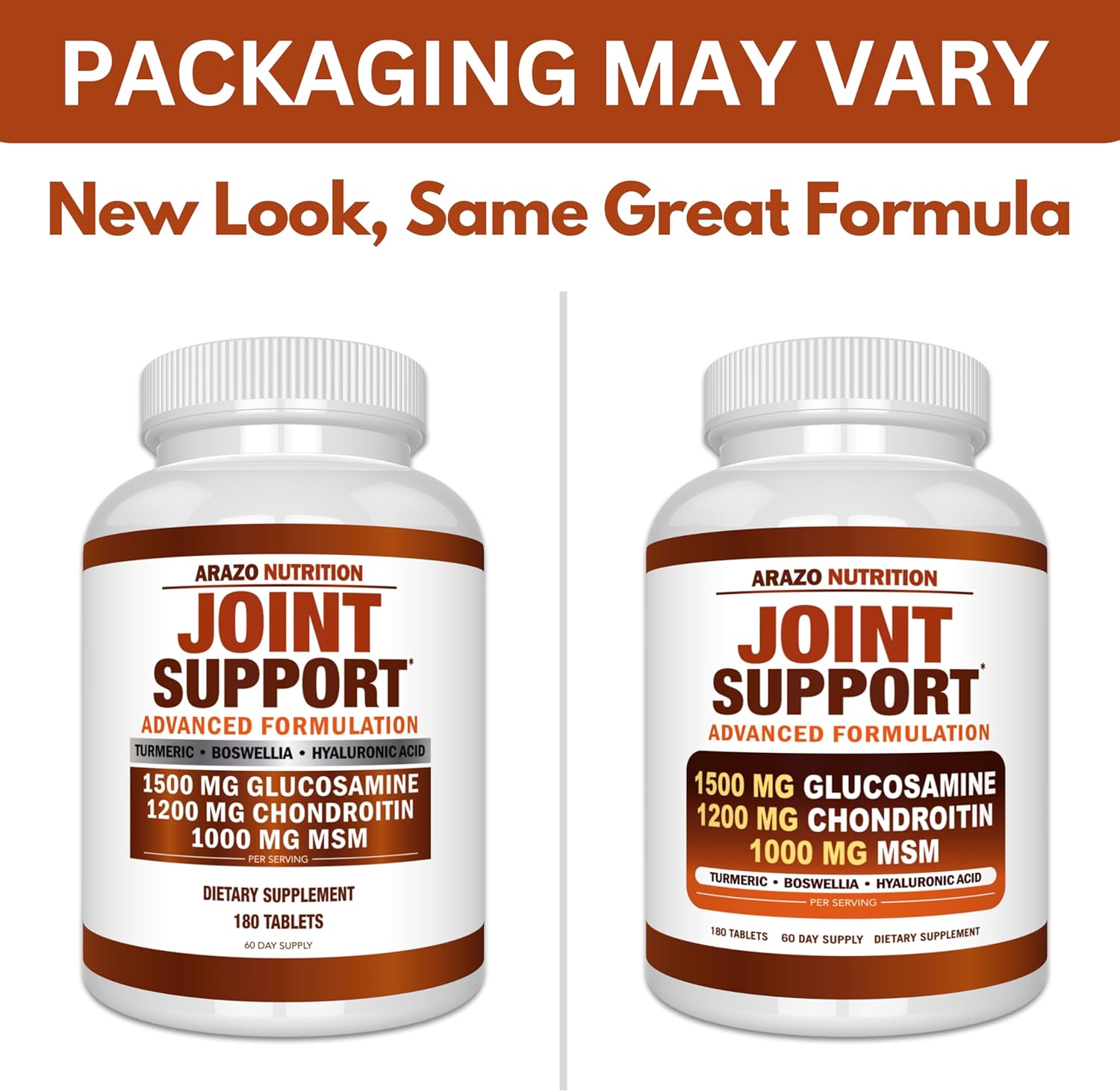 Glucosamine Chondroitin Turmeric MSM Boswellia Joint Support Supplement - 180 Tablets for Bone, Back, Knee, Hand Relief