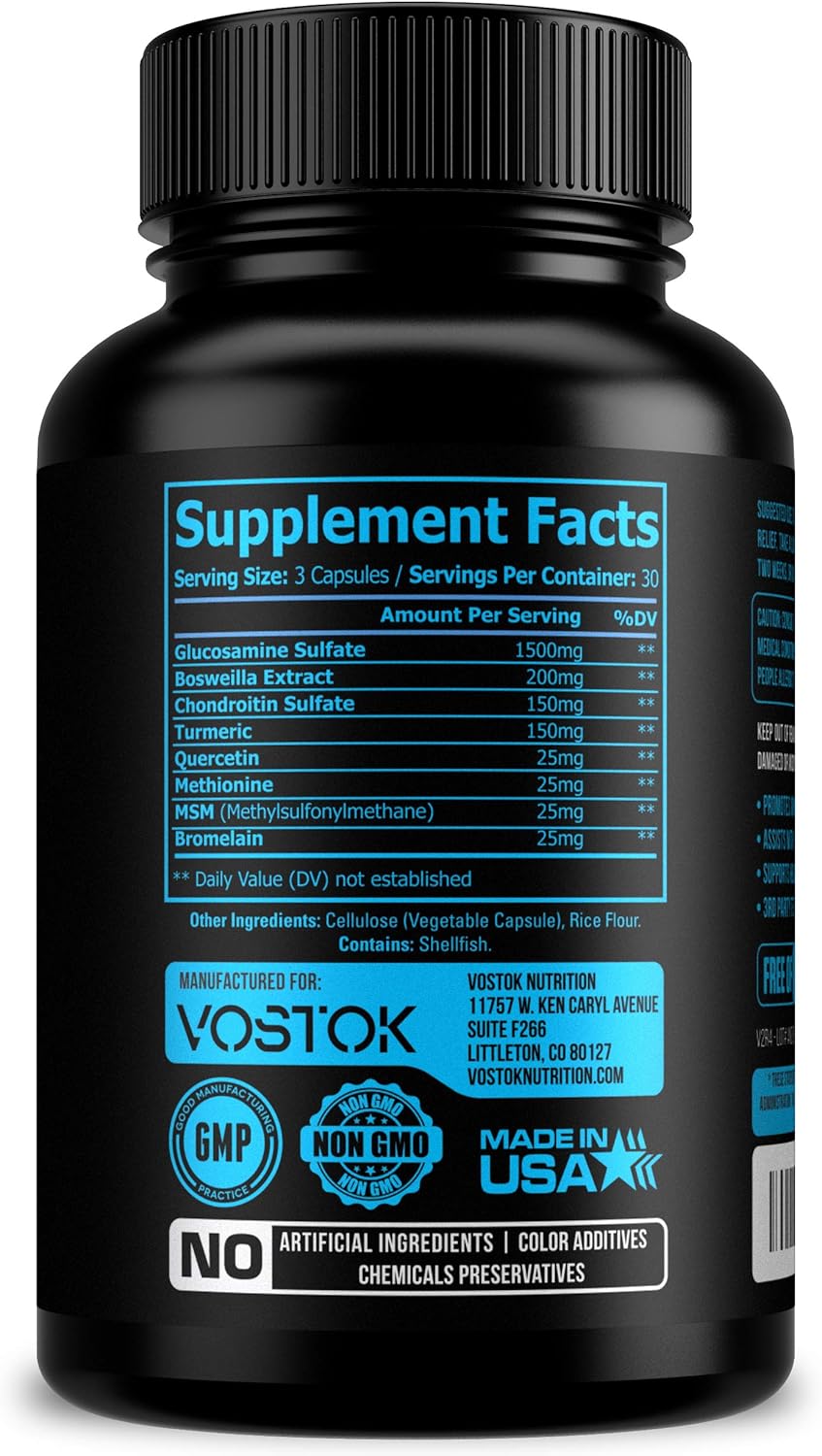 Glucosamine Chondroitin with Turmeric MSM Boswellia - Joint Support for Men and Women - Healthy Joint Structure & Function - Non-GMO - 90 Capsules