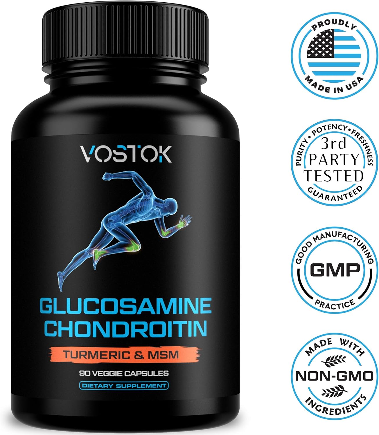 Glucosamine Chondroitin with Turmeric MSM Boswellia - Joint Support for Men and Women - Healthy Joint Structure & Function - Non-GMO - 90 Capsules